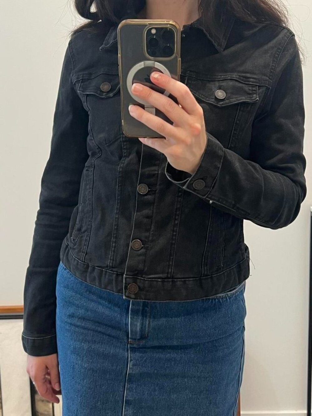 Pull&Bear Black Stretch Denim Jean Jacket Size S